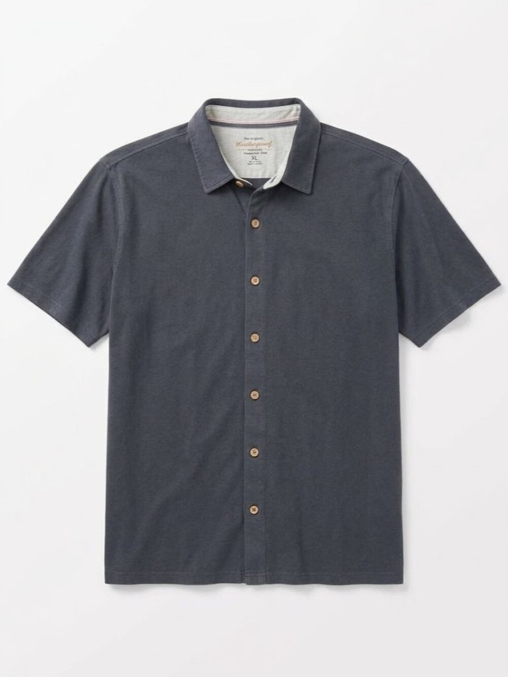 Weatherproof Vintage Short Sleeve Button Up Down Collared Navy Shirt Top Knit XL